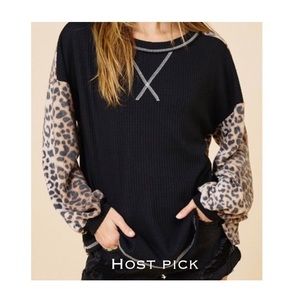 Boho Animal Print  Long Sleeve Color Block Top